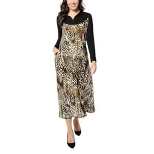 Attitudes by Renee Women's Bib Front Maxi Dress Brown Cheetah Size XS Stretch